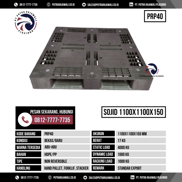 Pallet Plastik Bekas & Baru Ukuran 1100x1100x150 mm - PRP40 - Abu-Abu