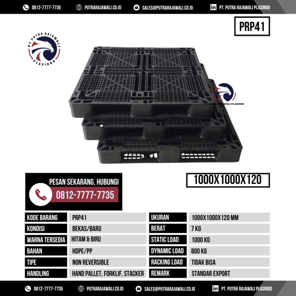 Pallet Plastik Bekas & Baru Ukuran 1000x1000x120 mm - PRP41 - Hitam
