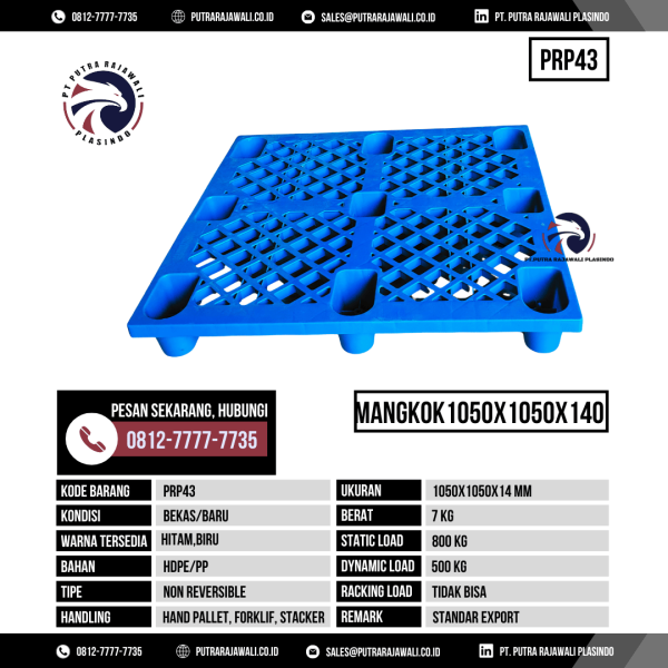 Pallet Plastik Bekas & Baru Ukuran 1050x1050x140 mm - PRP43 - Biru