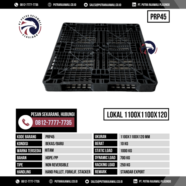 Pallet Plastik Bekas & Baru Ukuran 1100x1100x120 mm - PRP45 - Hitam
