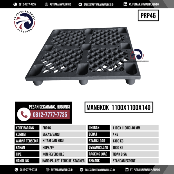 Pallet Plastik Bekas & Baru Ukuran 1100x1100x140 mm - PRP46 - Hitam