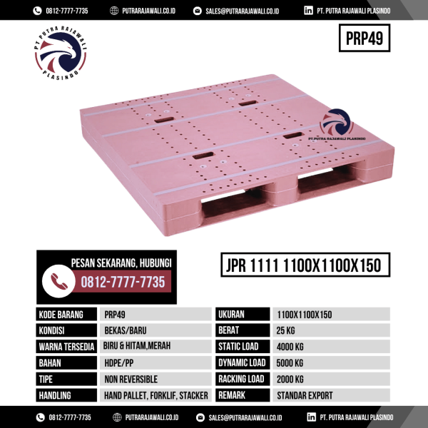 Pallet Plastik Bekas & Baru Ukuran 1100x1100x150 mm - PRP49 - Merah