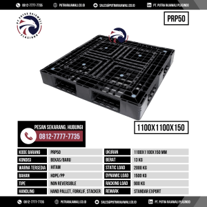Pallet Plastik Bekas & Baru Ukuran 1100x1100x150 mm - PRP50 - Hitam
