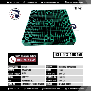 Pallet Plastik Bekas & Baru Ukuran 1100x1100x150 mm - PRP52 - Hijau