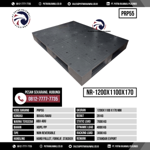 Pallet Plastik Bekas & Baru Ukuran 1200x1100x170 mm - PRP55 - Abu-Abu