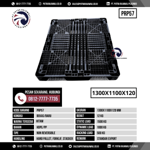 Pallet Plastik Bekas & Baru Ukuran 1300x1100x120 mm - PRP57 - Hitam