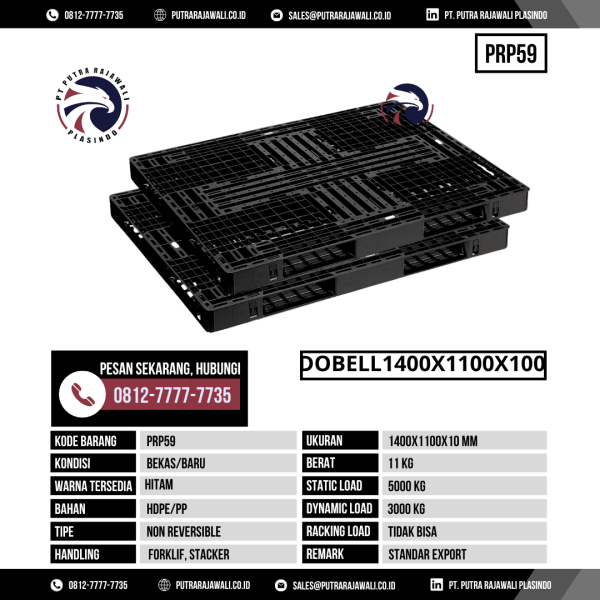 Pallet Plastik Bekas & Baru Ukuran 1400x1100x100 mm - PRP59 - Hitam