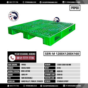 Pallet Plastik Bekas & Baru Ukuran 1200x1200x160 mm - PRP60 - Hijau