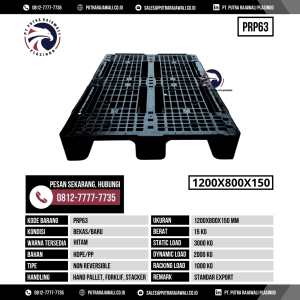 Pallet Plastik Bekas & Baru Ukuran 1200x800x150 mm - PRP63 - Hitam
