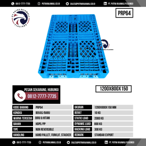 Pallet Plastik Bekas & Baru Ukuran 1200x800x150 mm - PRP64 - Biru