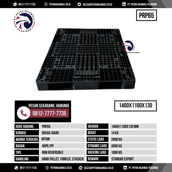 Pallet Plastik Bekas & Baru Ukuran 1400x1100x130 mm - PRP65 - Hitam
