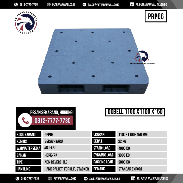 Pallet Plastik Bekas & Baru Ukuran 1100x1100x150 mm - PRP66 - Abu-Abu