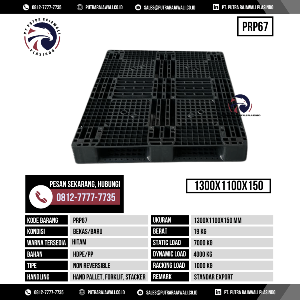 Pallet Plastik Bekas & Baru Ukuran 1300x1100x150 mm - PRP67 - Hitam