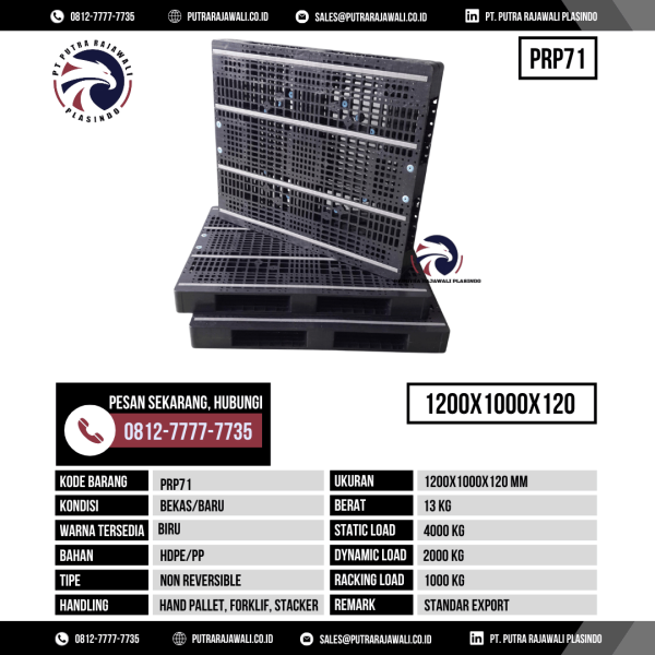 Pallet Plastik Bekas & Baru Ukuran 1200x1000x120 mm - PRP71 - Hitam