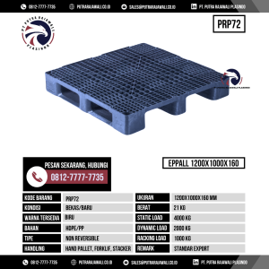 Pallet Plastik Bekas & Baru Ukuran 1200x1000x160 mm - PRP72 - Biru
