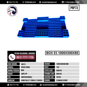 Pallet Plastik Bekas & Baru Ukuran 1000x500x80 mm - PRP73 - Biru