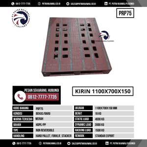 Pallet Plastik Bekas & Baru Ukuran 1100x700x150 mm - PRP75 - Merah