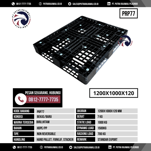 Pallet Plastik Bekas & Baru Ukuran 1200x1000x120 mm - PRP77 - Hitam