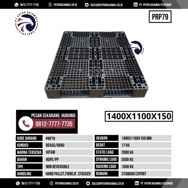 Pallet Plastik Bekas & Baru Ukuran 1400x1100x150 mm - PRP79 - Hitam