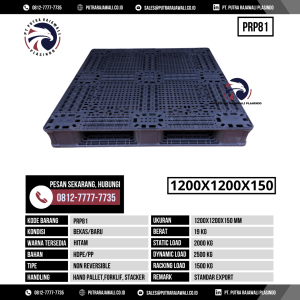 Pallet Plastik Bekas & Baru Ukuran 1200x1200x150 mm - PRP81 - hitam