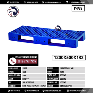Pallet Plastik Baru Ukuran 1200x500x132 mm - PRP82 - Biru