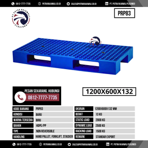 Pallet Plastik Baru Ukuran 1200x600x132 mm - PRP83 - Biru