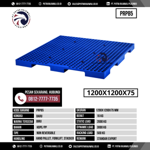 Pallet Plastik Baru Ukuran 1200x1200x75 mm - PRP85 - Biru