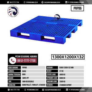 Pallet Plastik Baru Ukuran 1300x1200x132 mm - PRP86 - Biru