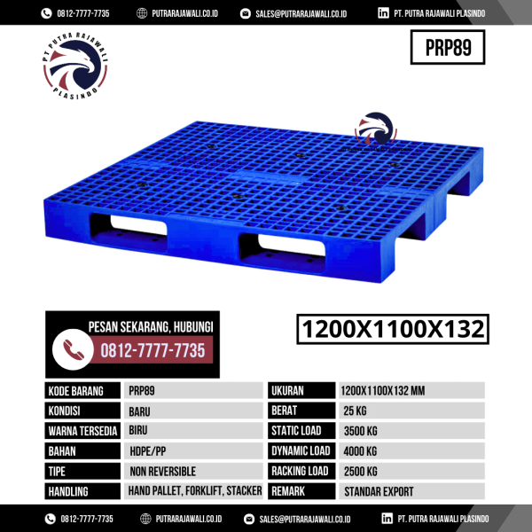 Pallet Plastik Baru Ukuran 1200x1100x132 mm - PRP89 - Biru