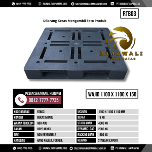 Pallet Plastik Bekas & Baru Ukuran 1100x1100x150 mm - RTB03 - Abu-Abu
