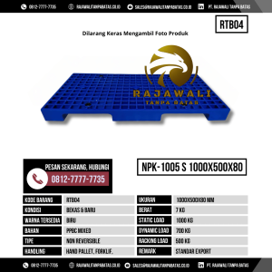 Pallet Plastik Bekas & Baru Ukuran 1000x500x80 mm - RTB04 - Biru
