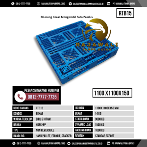 Pallet Plastik Bekas & Baru Ukuran 1100x1100x150 mm - RTB15 - Biru