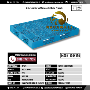 Pallet Plastik Bekas & Baru Ukuran 1400x1100x150 mm - RTB29 - Biru