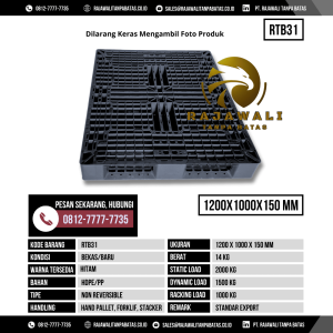 Pallet Plastik Bekas & Baru Ukuran 1200x1000x150 mm - RTB31 - Hitam