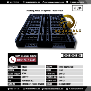 Pallet Plastik Bekas & Baru Ukuran 1200x1000x150 mm - RTB34 - Hitam