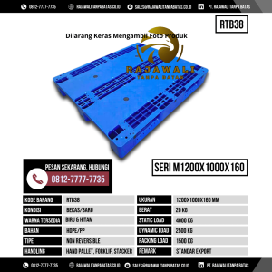 Pallet Plastik Bekas & Baru Ukuran 1200x1000x160 mm - RTB38 - Biru