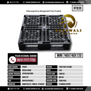 Pallet Plastik Bekas & Baru Ukuran 740x740x120 mm - RTB39 - Hitam