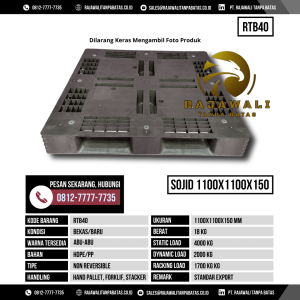 Pallet Plastik Bekas & Baru Ukuran 1100x1100x150 mm - RTB40 - Abu-Abu