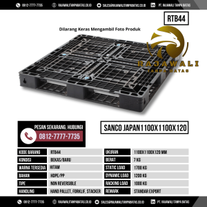 Pallet Plastik Bekas & Baru Ukuran 1100x1100x120 mm - RTB44 - Hitam