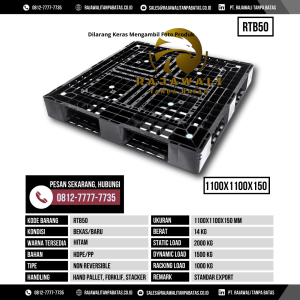 Pallet Plastik Bekas & Baru Ukuran 1100x1100x150 mm - RTB50 - Hitam