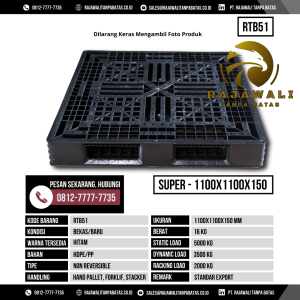 Pallet Plastik Bekas & Baru Ukuran 1100x1100x150 mm - RTB51 - Hitam