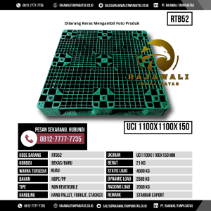 Pallet Plastik Bekas & Baru Ukuran 1100x1100x150 mm - RTB52 - Hijau