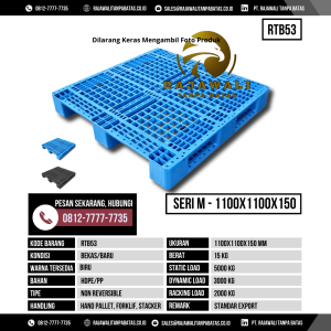 Pallet Plastik Bekas & Baru Ukuran 1100x1100x150 mm - RTB53 - Biru