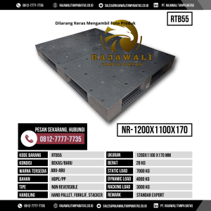 Pallet Plastik Bekas & Baru Ukuran 1200x1100x170 mm - RTB55 - Abu-Abu