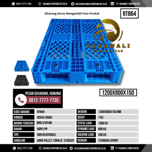 Pallet Plastik Bekas & Baru Ukuran 1200x800x150 mm - RTB64 - Biru