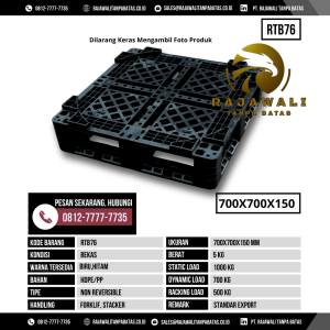Pallet Plastik Bekas & Baru Ukuran 700x700x150 mm - RTB76 - Hitam